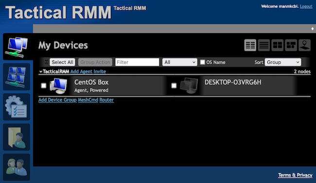 MeshCentral with a new device added