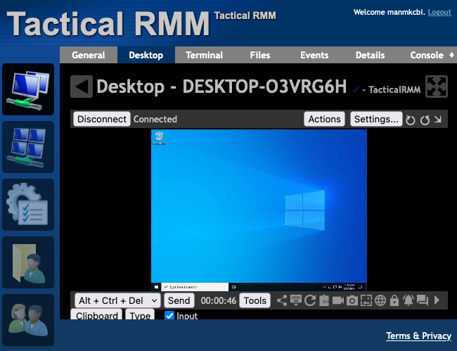 MeshCentral remote desktop to a Windows machine