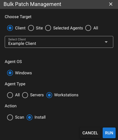Bulk action to install patches via the Tactical RMM