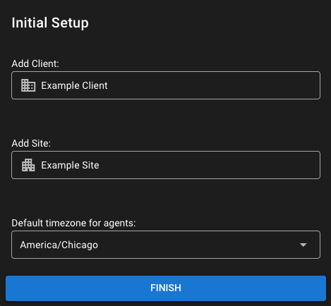 Creating an initial client and site in Tactical RMM