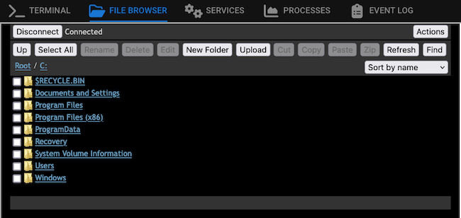 Tactical RMM with an embedded MeshCentral remote file browser