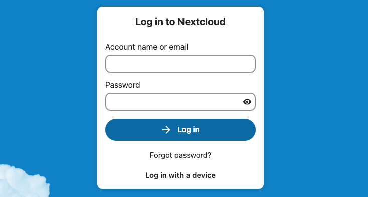 Screnshot of the Nextcloud log in prompt